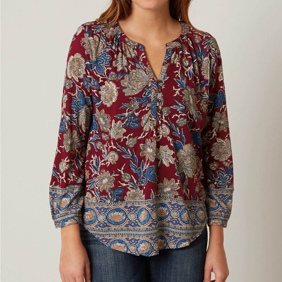 Lucky Brand Tops - Lucky Brand Burgundy Boho Floral Paisley Peasant Henley Top | Small